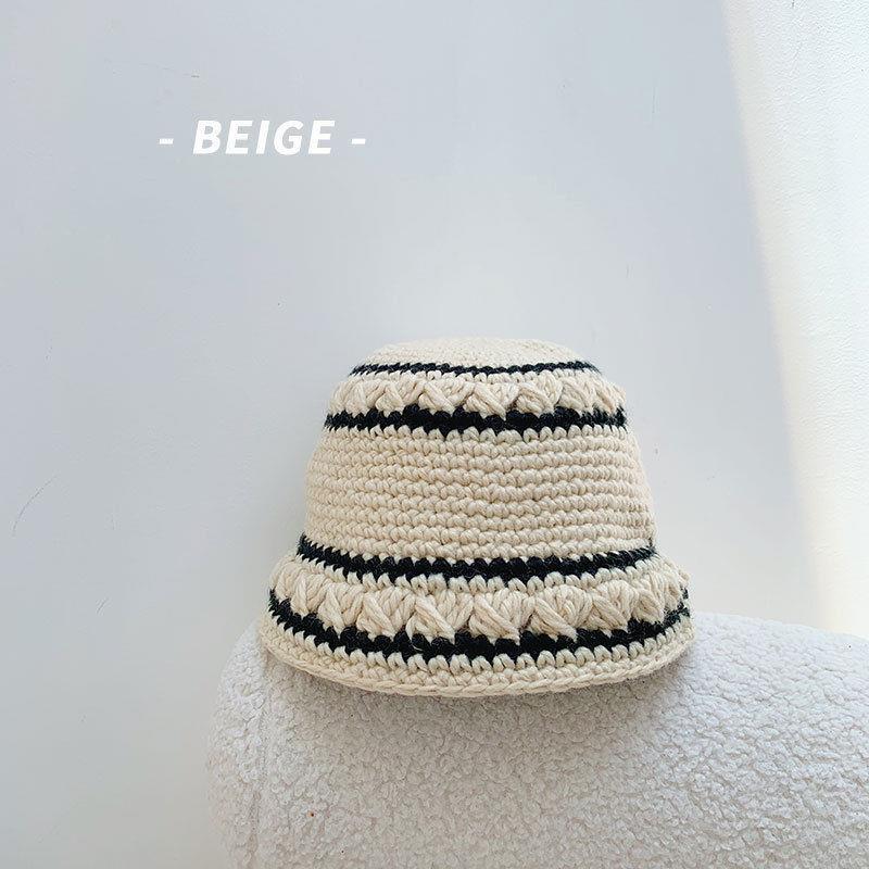 Knitted Striped Wool Bucket Breathable Hat