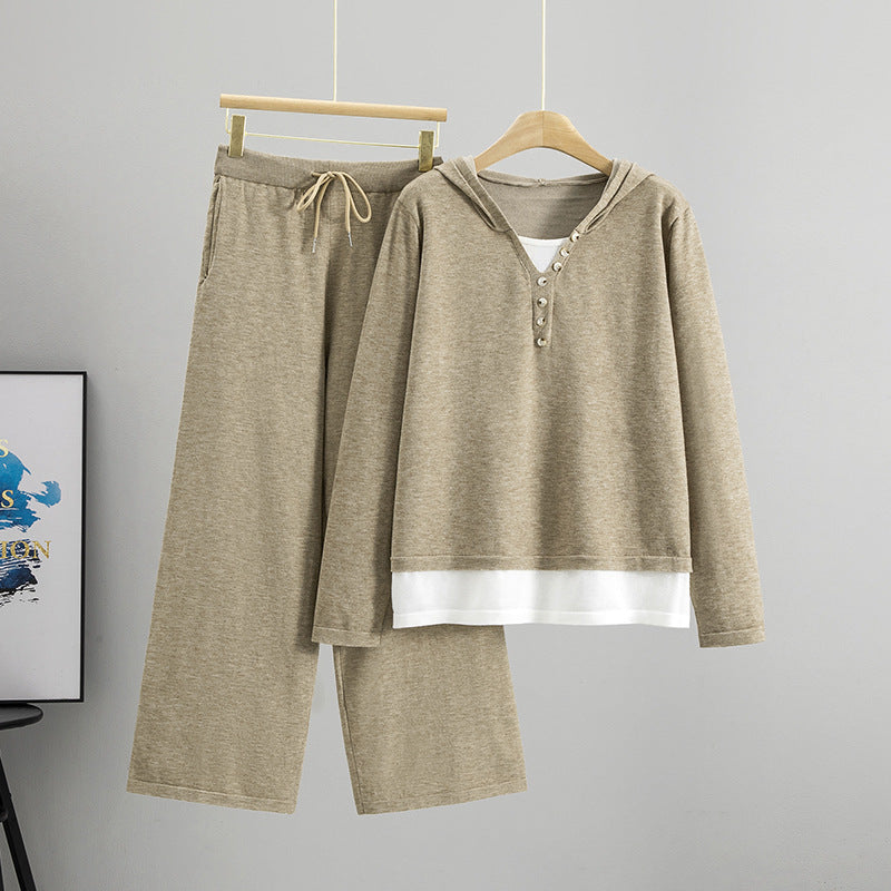 Knitted Sweater And Wide-leg Pants Casual Sportswear Set