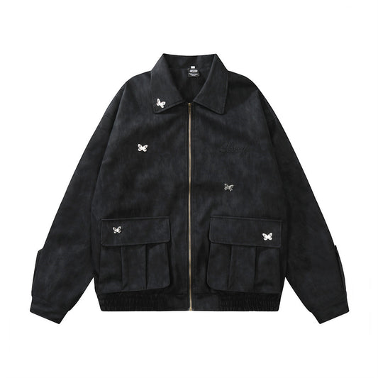 Three-dimensional Pocket Lapels PU Leather Jacket For Men