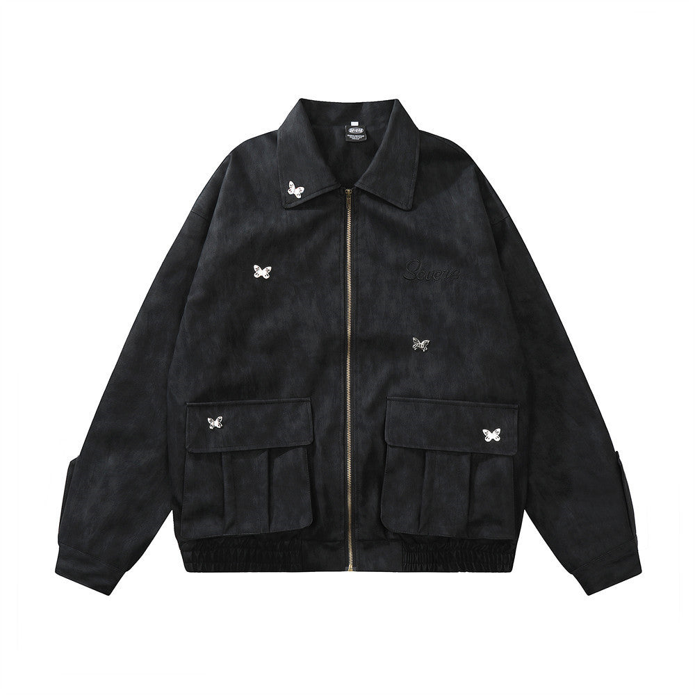 Three-dimensional Pocket Lapels PU Leather Jacket For Men