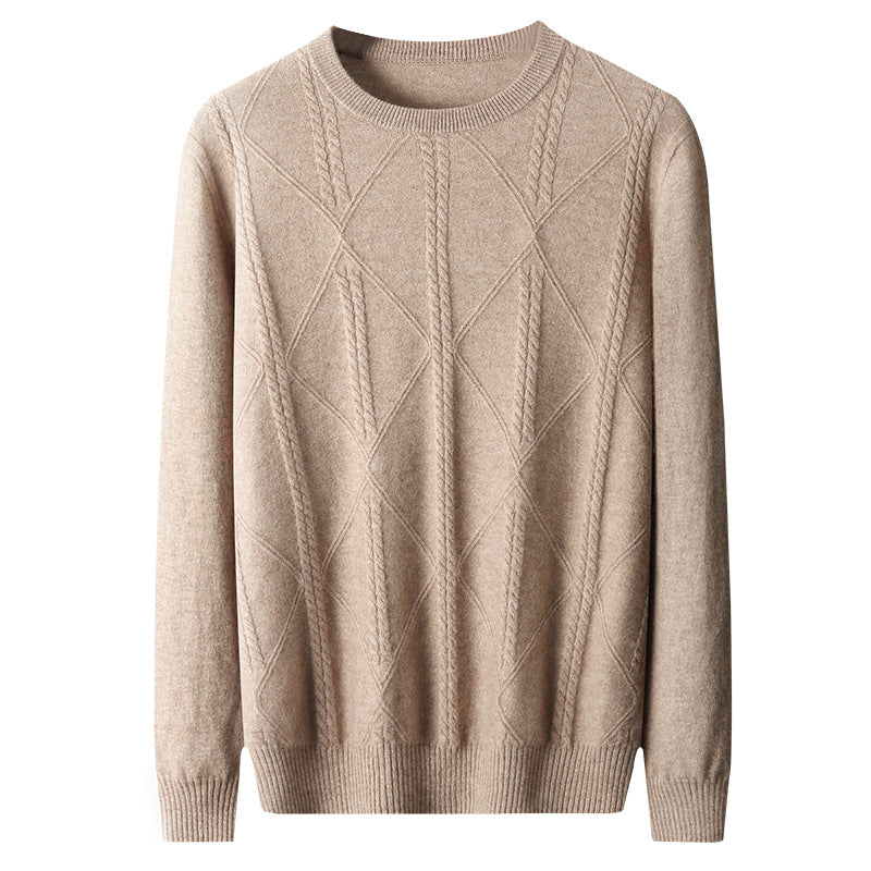 Efterår og vinter ny rundhalset diamantgitter snoet kashmir herresweater