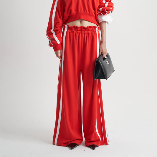 Women's Elastic Belt Loose High Waist Mopping Sweatpants With Wooden Ears