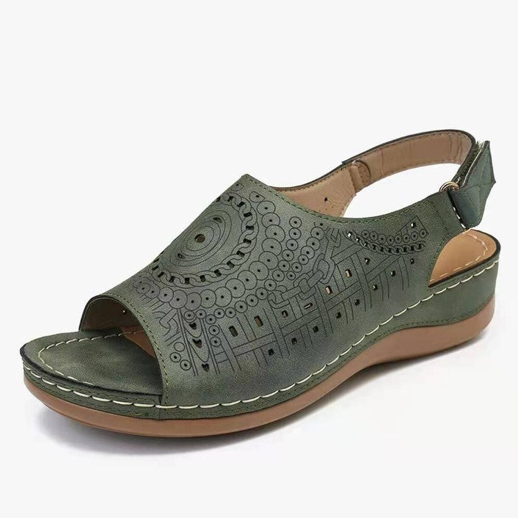 Plus Size Sandals Cutout Flat Heel  Toe Buckle Vintage