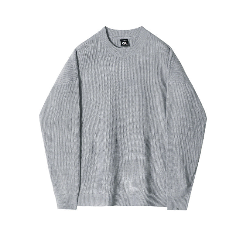 Lazy Style Solid Color Round Neck Long-sleeved Pullover Sweater