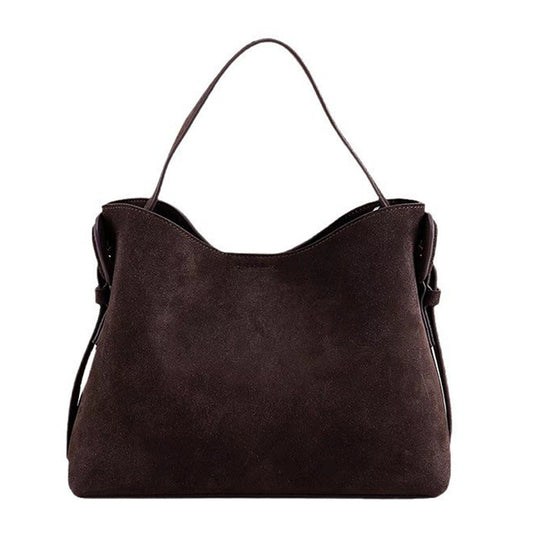 Suede And Cowhide Fashionable Crossbody Handbag For Women In Brown And Coffee Colors
