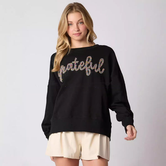 Kvinders Thanksgiving Alfabet Broderi Sweater Løs Afslappet Top