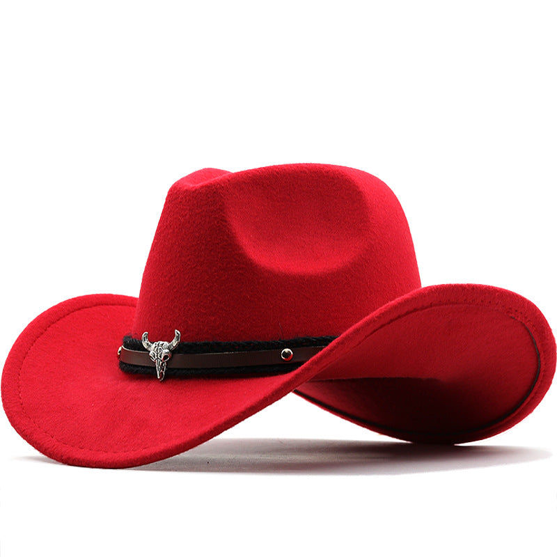 Metal Tyrehoved Label Western Denim Top Uld Fedora Hat