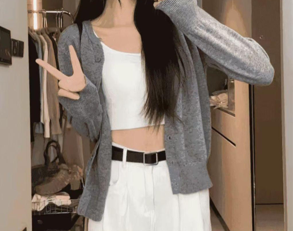 College Style Knitted Cardigan Thin Wool Sweater