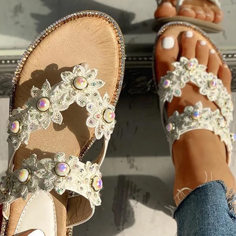 Thong Sandals 40 43 Plus Size Women's Shoes Flat Flower