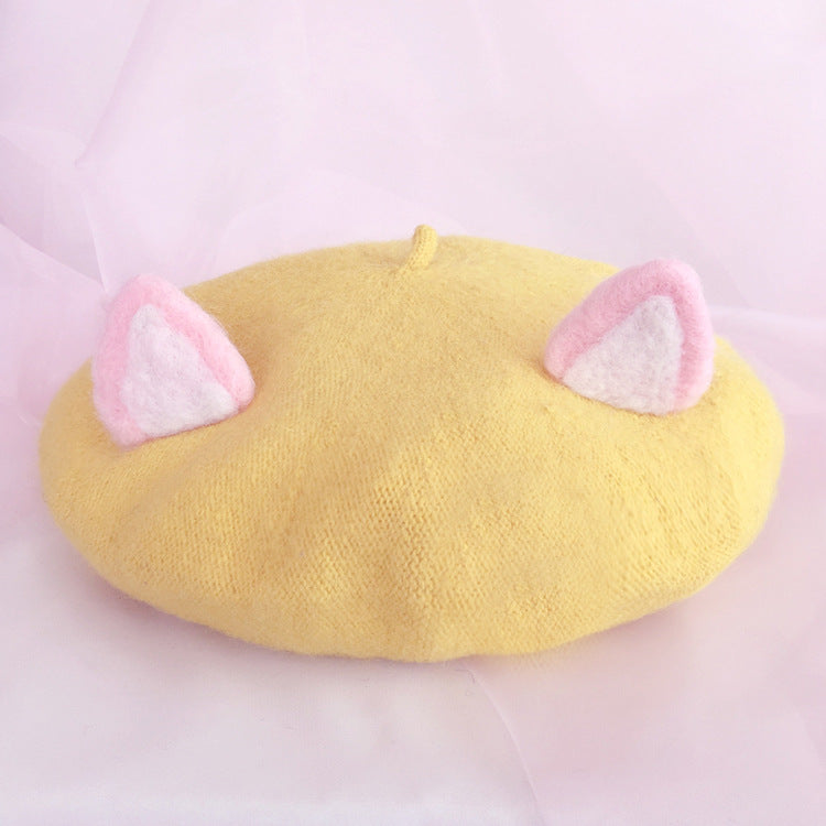 Women's Fashion Wool Tweed Soft And Cute Cat Ears Hat