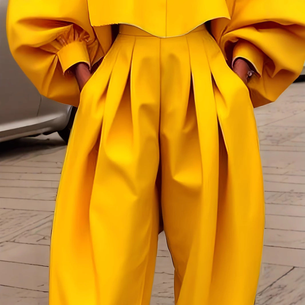 New Womens Outfit Asymmetrical Long-sleeve Hoodie And Harem Pants Set