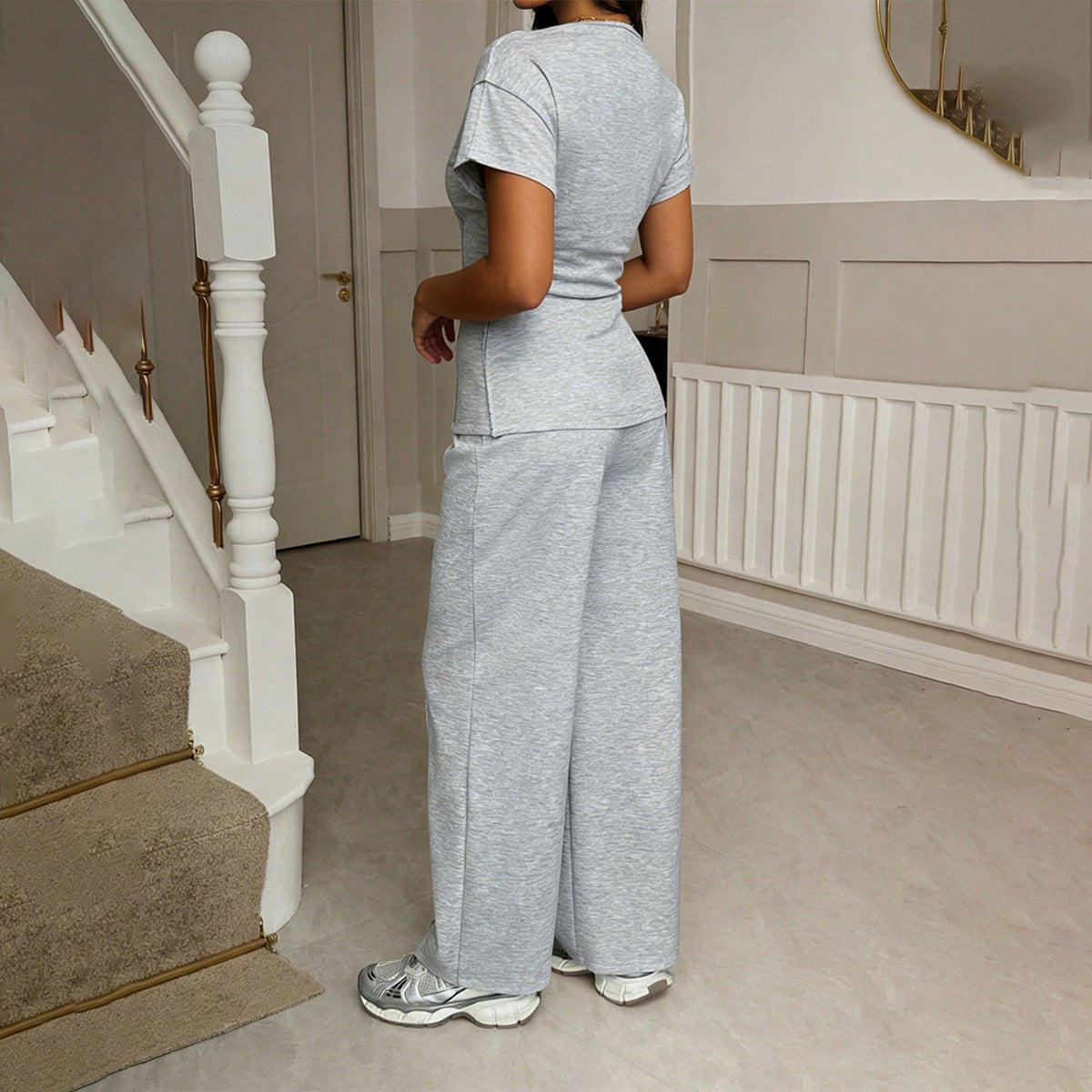 Womens Casual Two-Piece Set Short-Sleeve T-Shirt And Long Pants