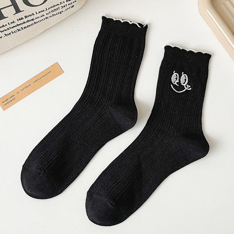 Ins Style Embroidered  Face College Style Hose