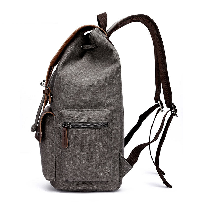 Casual Canvas Backpack Men's Business Laptop Bag With Buckle Drawstring Design