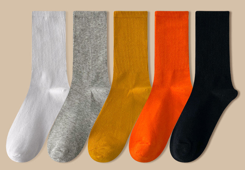 Solid Color Women's Mid Tube Socks Pure Cotton Tide Black