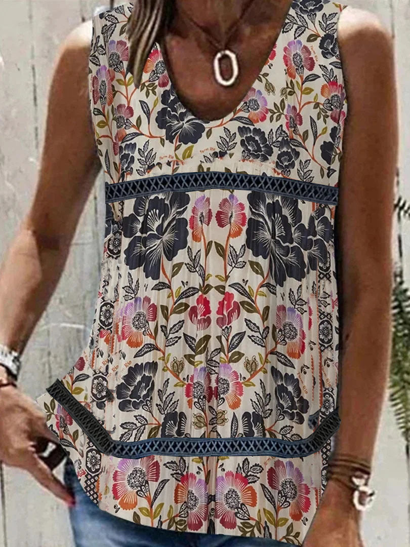 Womens Printed Patchwork Sleeveless T-Shirt Vest