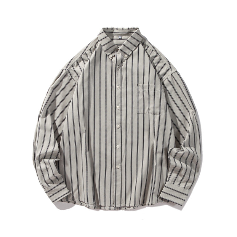 Autumn New Youth Shirt Men's College Style Vintage Stripe Coat