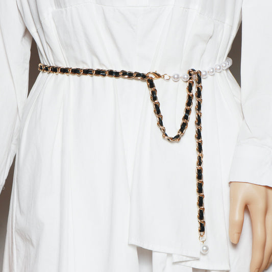 French Metal Chain Belt Female Fashionable Leather Waist Chain