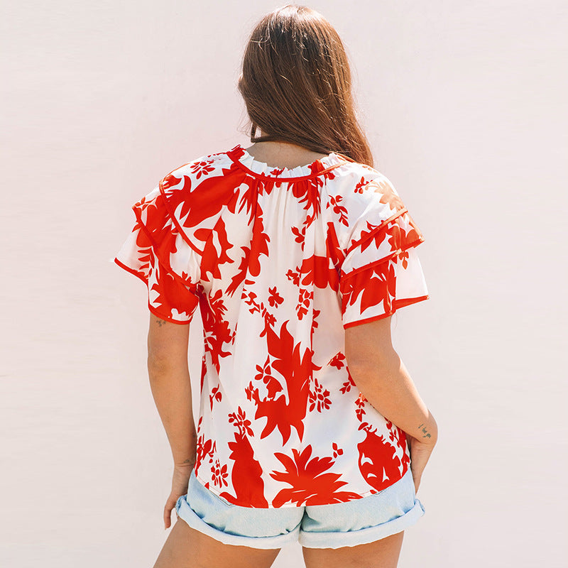 European And American Fashion All-match Hierarchical Ruffled Short Sleeves
