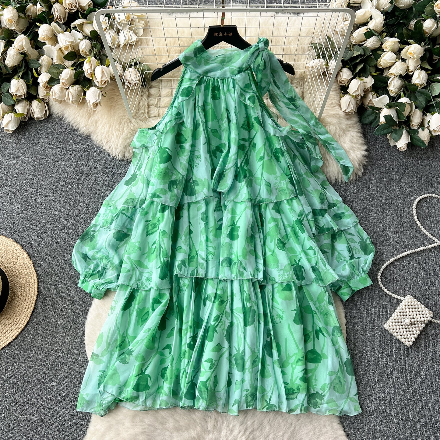Rare Vacation-style Floral Chiffon Dress