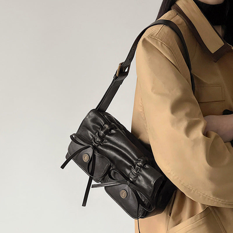 Bow Pleated Underarm Bag Simple Shoulder Messenger Bag