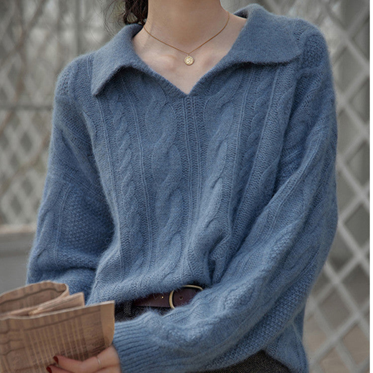Collar French Retro Twist Sweater Women