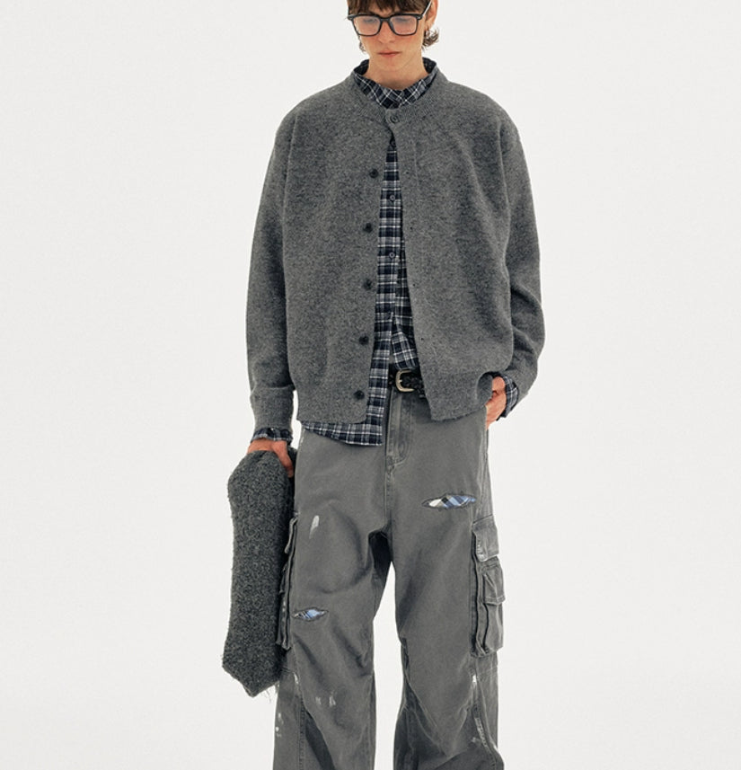 Patchwork Plaid Mock Two Piece Knit Top