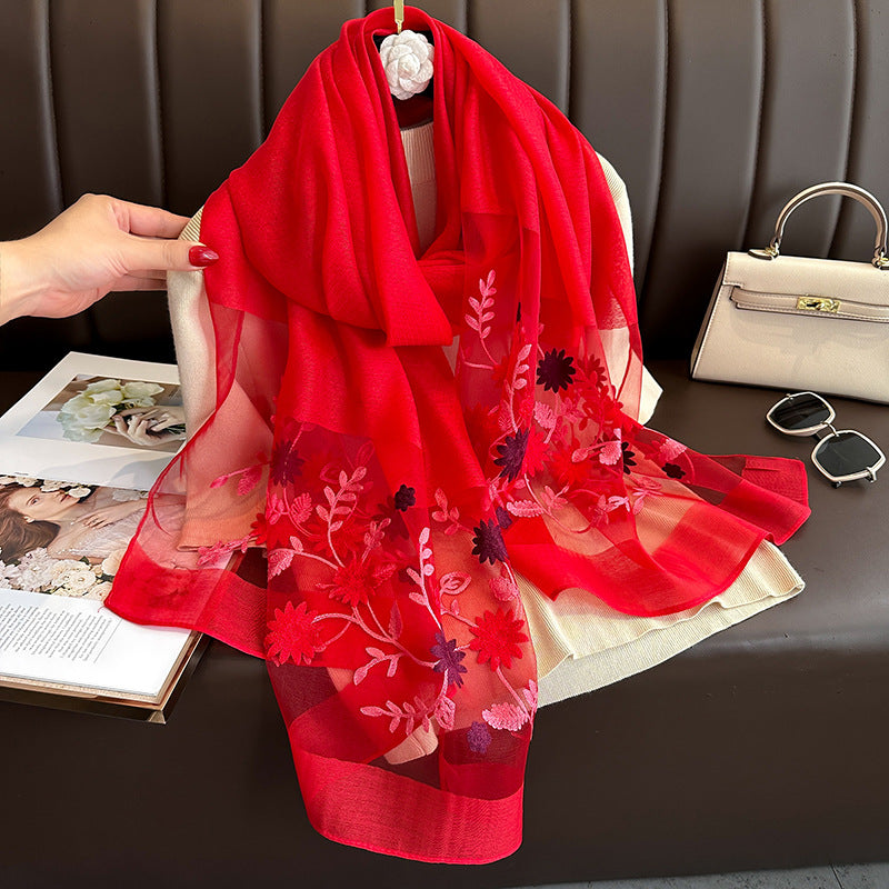 Elegant All-match Embroidered Summer Sunscreen Scarf