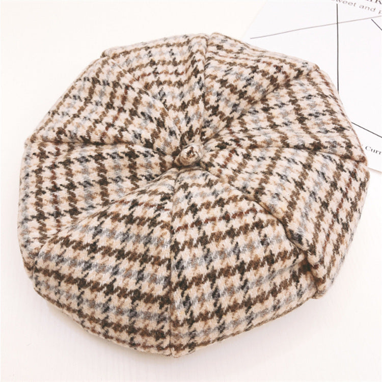 Children's Houndstooth Wool Octagon Beret