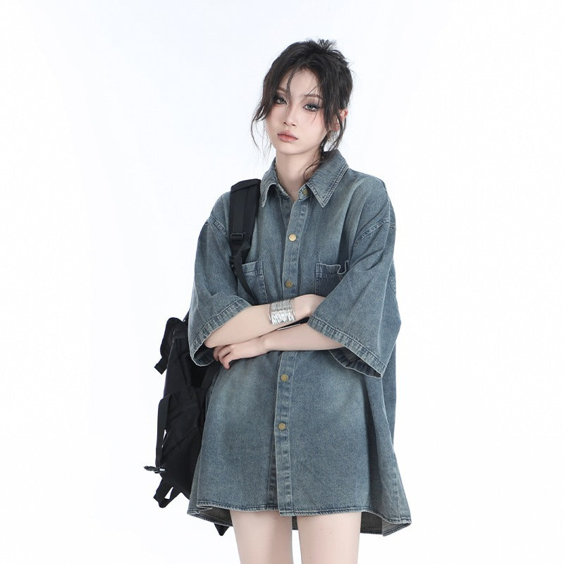 American Retro Heavy Wash Denim Short Sleeve