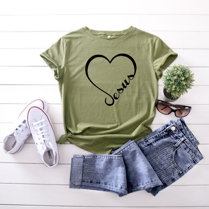 New Heart-shaped Letter Cotton Short-sleeved Women's T-shirt