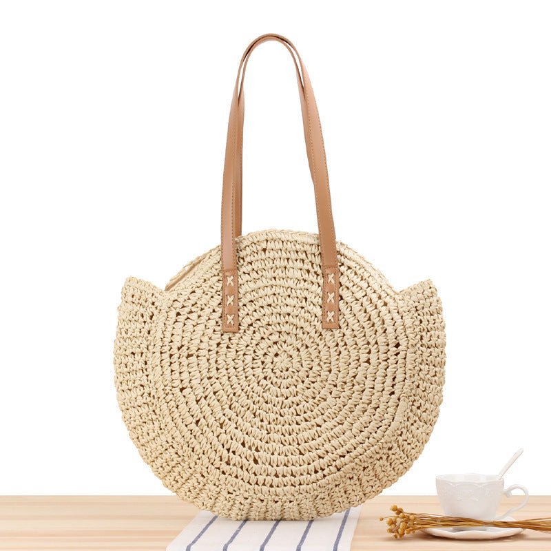 Simple Round One-shoulder Straw Bag Woven Bag Beach Bag Fashion Female Bag Straw Bag