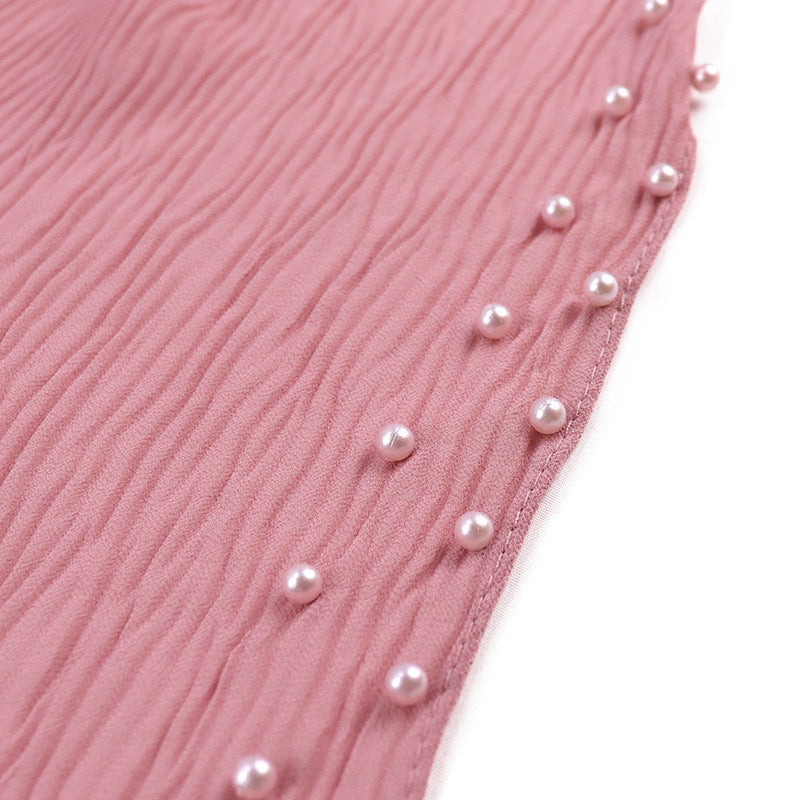Monochrome pleated pearl chiffon turban