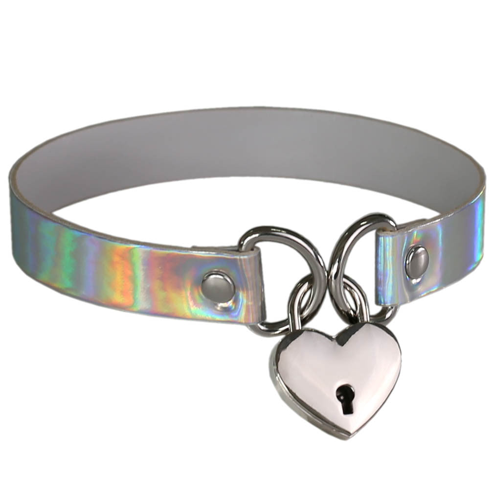 Punk Style Laser Luminous Short Concentric Love Lock Collar Neckband Collarbone Necklace