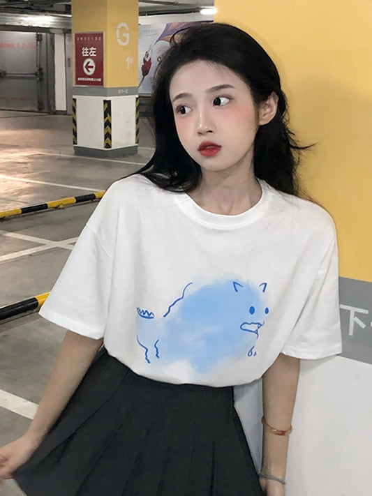 Student Plus Size White Sweet Cool Top Women's Clothing