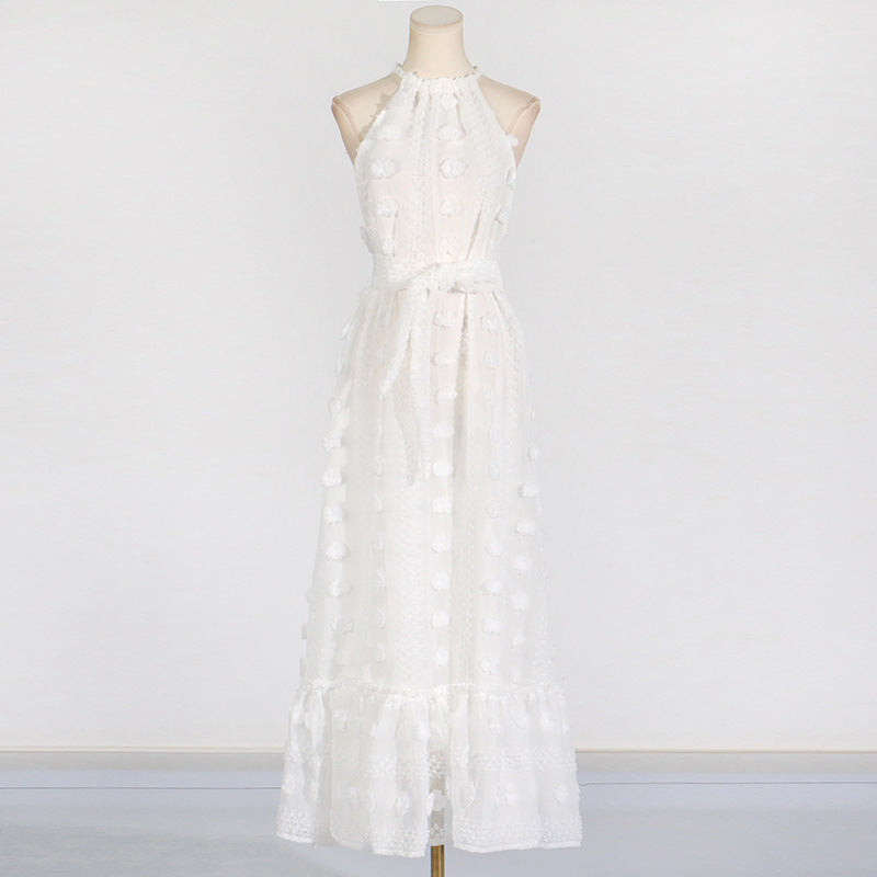 Round Neck Halter Three-dimensional Flower Cake Dress
