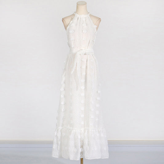 Round Neck Halter Three-dimensional Flower Cake Dress