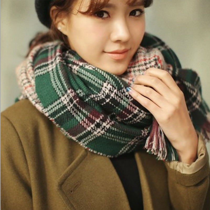 Faux Cashmere Double Faced Plaid Blanket Scarf