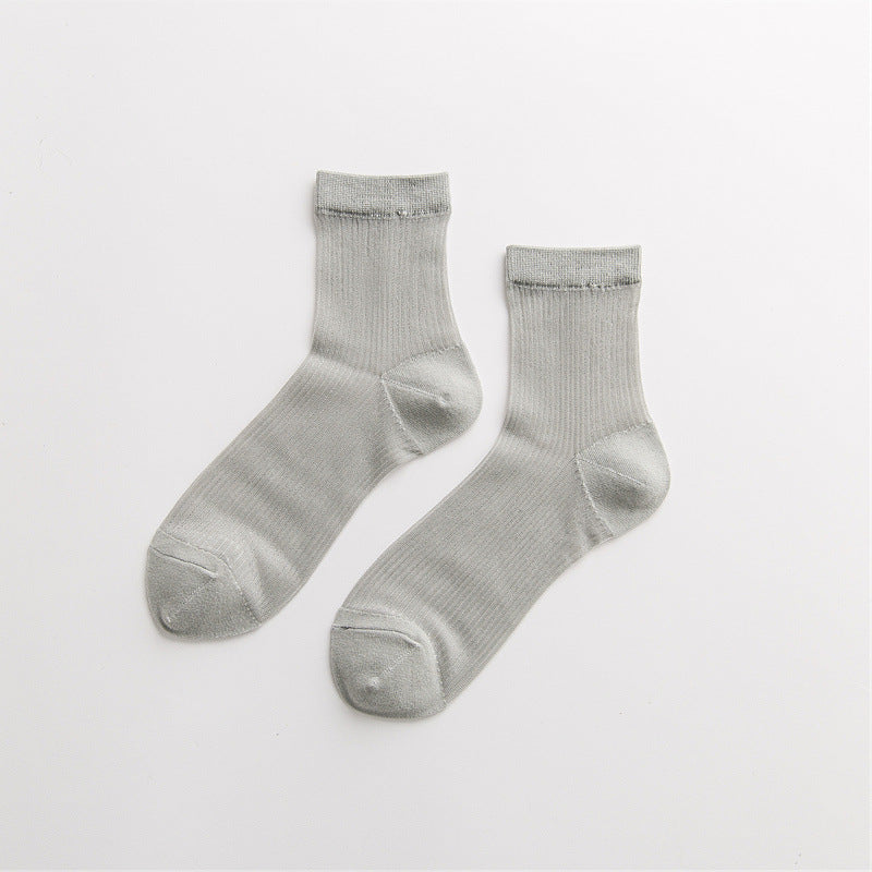 Japanese all-match ultra-thin breathable card silk pile pile socks plain color glass stockings