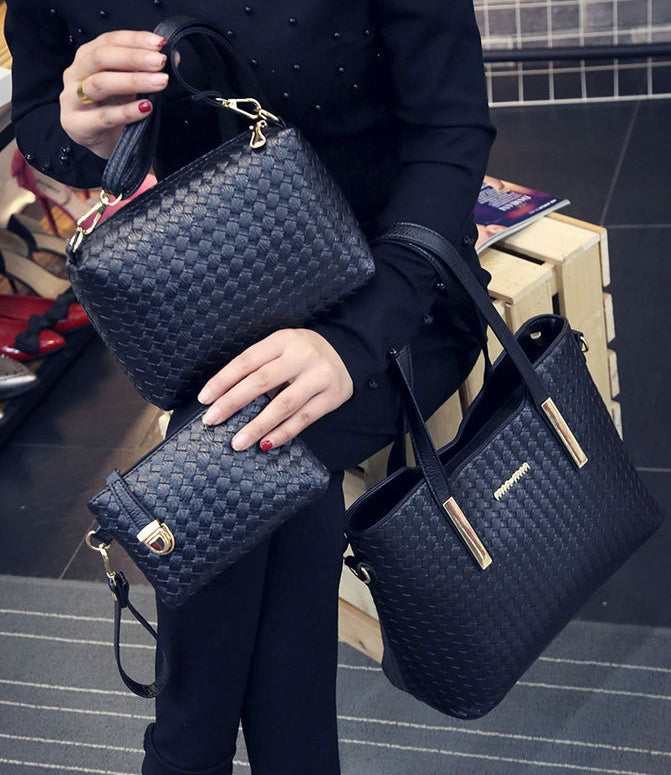 Lady bag spring European female bag leather braided composite bag three piece shoulder diagonal handbag