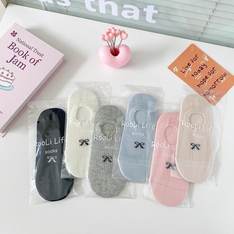 Summer Bow Socks Thin Shallow Mouth Invisible Non-slip Tight