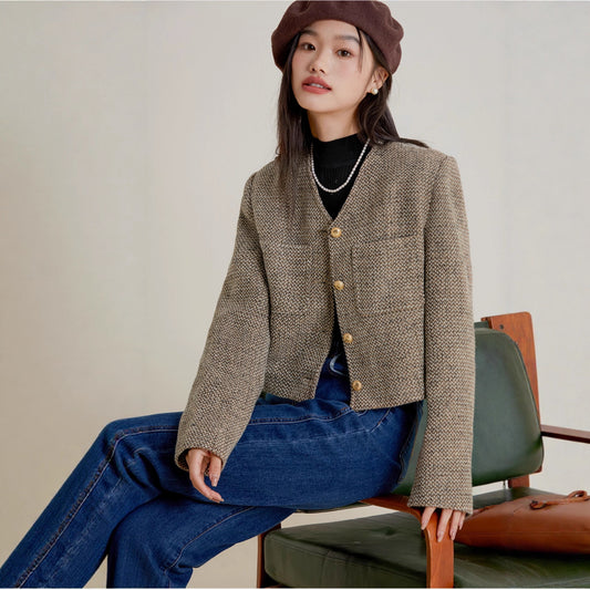 Women's Minimalist Coffee-colored Chanel-style French Short Jacket