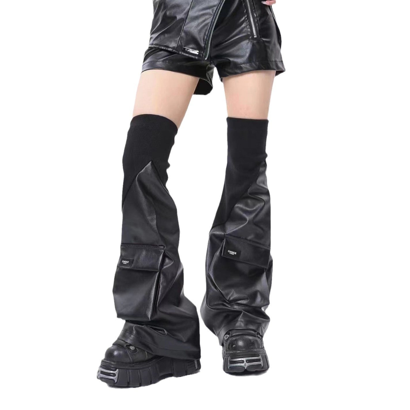 Niche Leather Sock Boots With Stitched 3D Pockets And A Functional