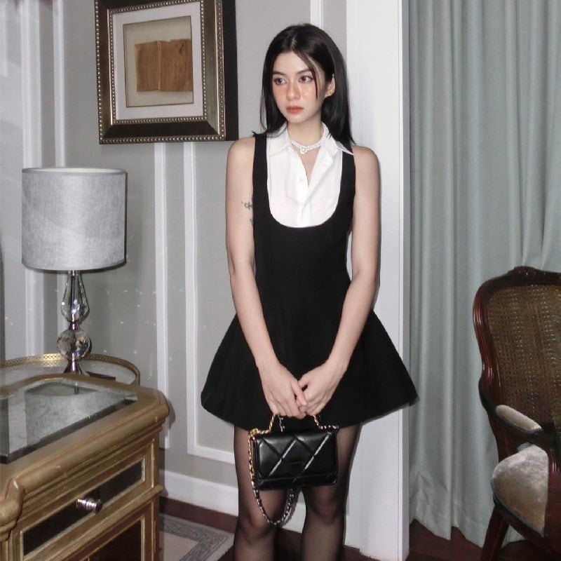 Contrast-color Form-fitting Sleeveless Dress