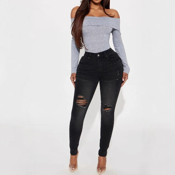 New Retro Black Straight-leg High-waist Jeans