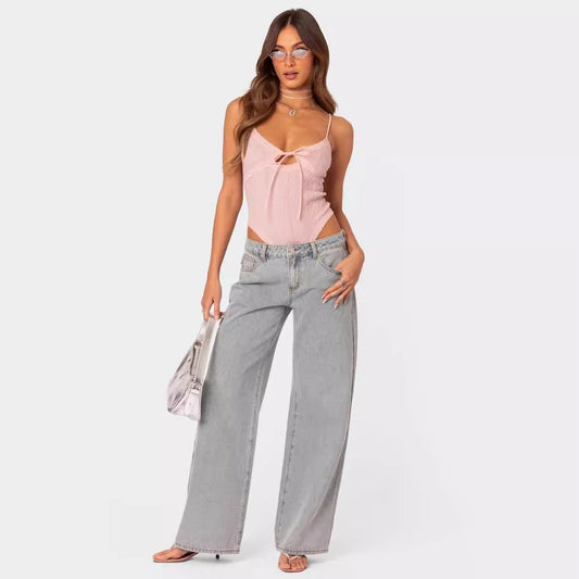 Dame Løse Retro Jeans med Print