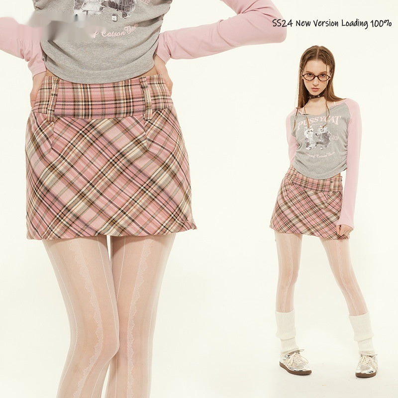 High Waist Slimming Sheath Plaid Skirt