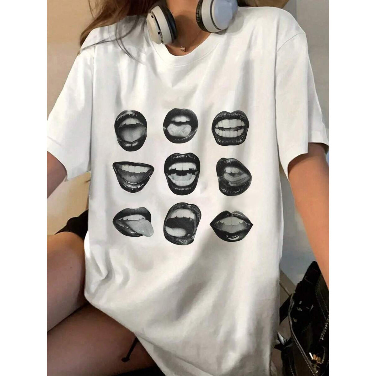 Europæisk og amerikansk retrotrykt udenrigshandel T-shirt sød ensfarvet