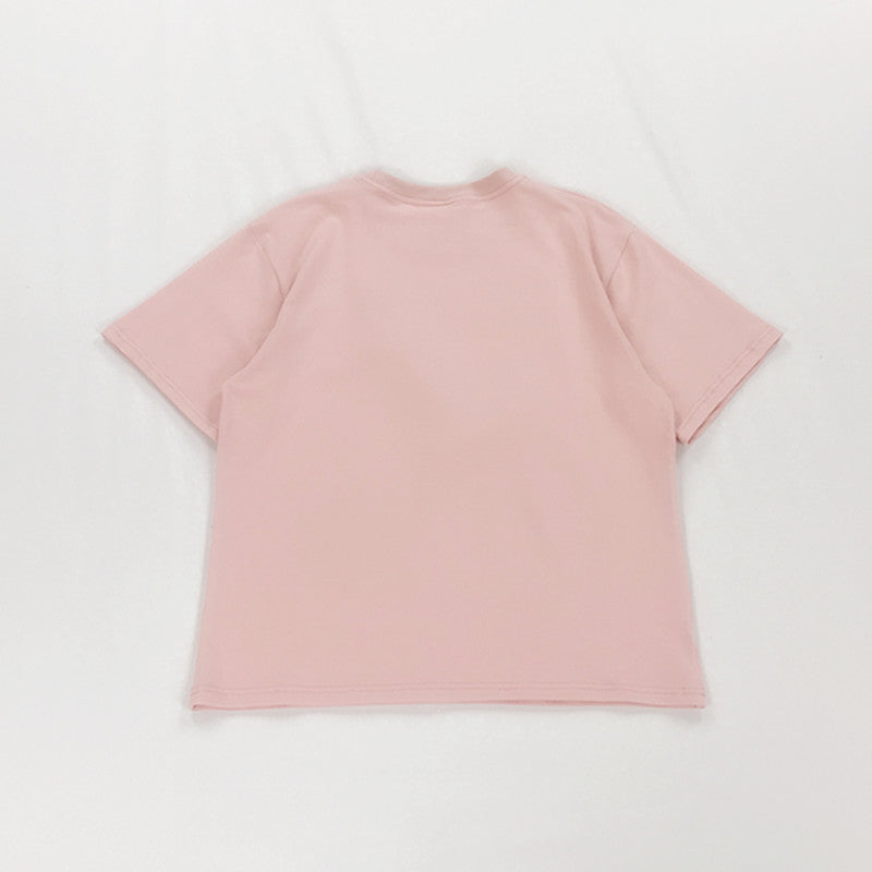 Love Bunny Print Lace Patchwork Short Sleeve T-Shirt