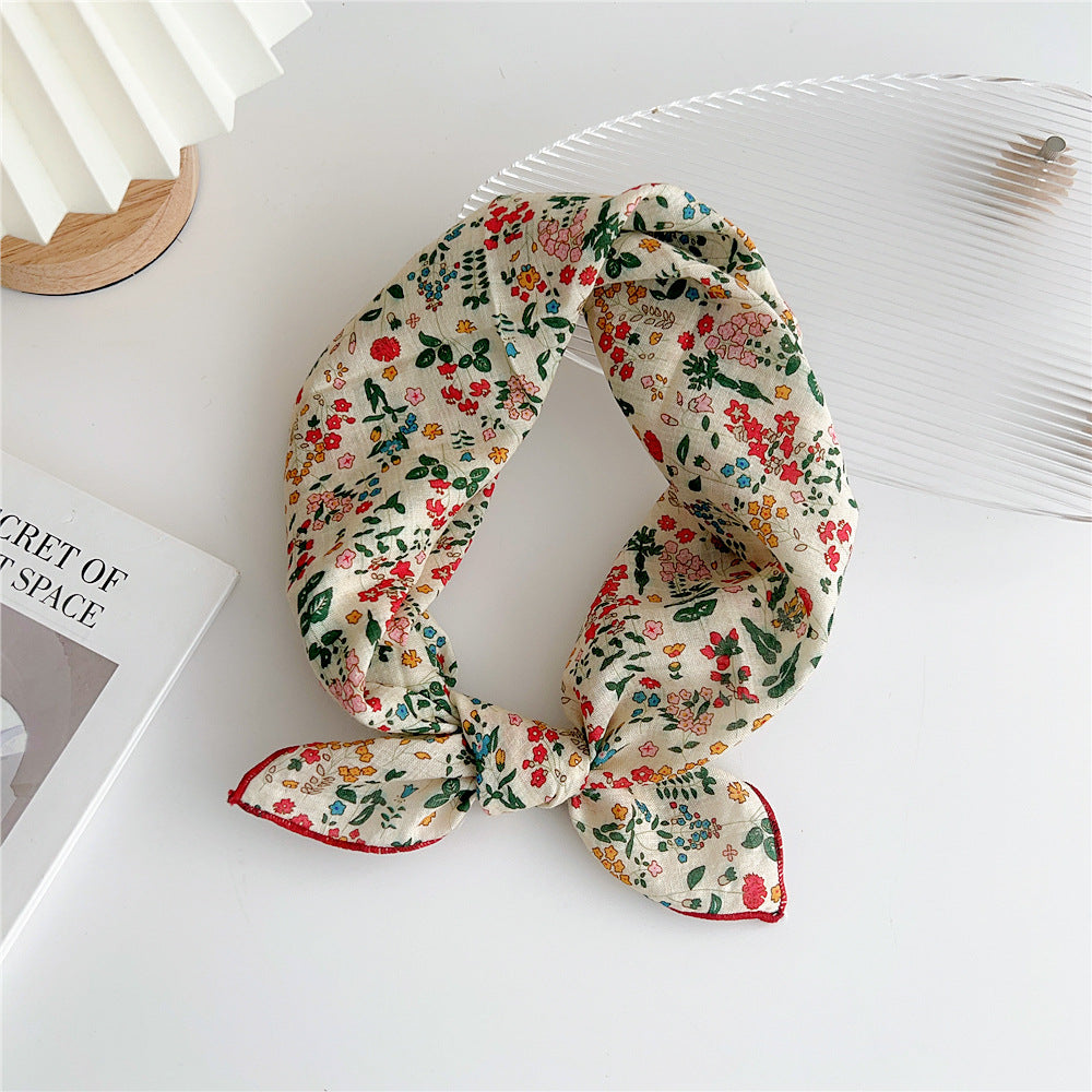 Women's Cotton And Linen Small Square Towel Silk Scarf Artistic All-match Fashion